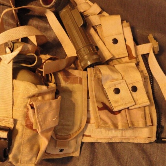 DCU DESERT CAMOUFLAGE FLC LBE LBV LOAD BEARING VEST COMBAT TACTICAL POUCHES 1917 - Picture 8 of 14
